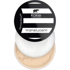 Kokie translucent powder front packaging showing compact and jar for travel convenience