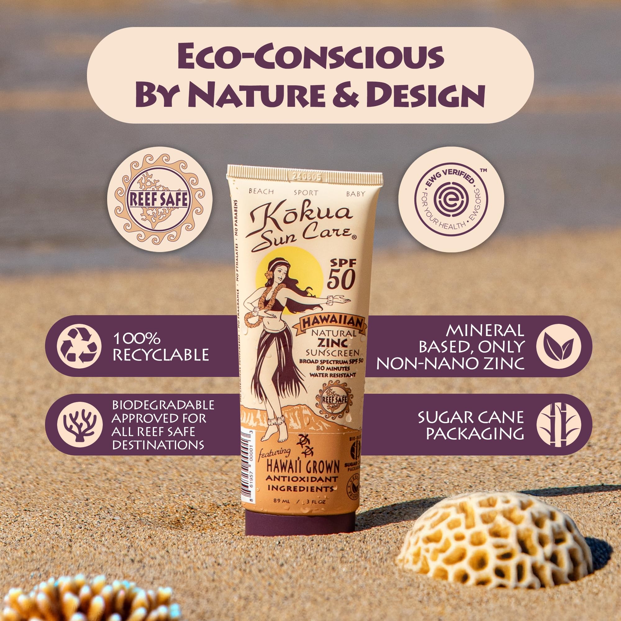 kokua sun care ingredients label highlighting Hawaiian botanical benefits