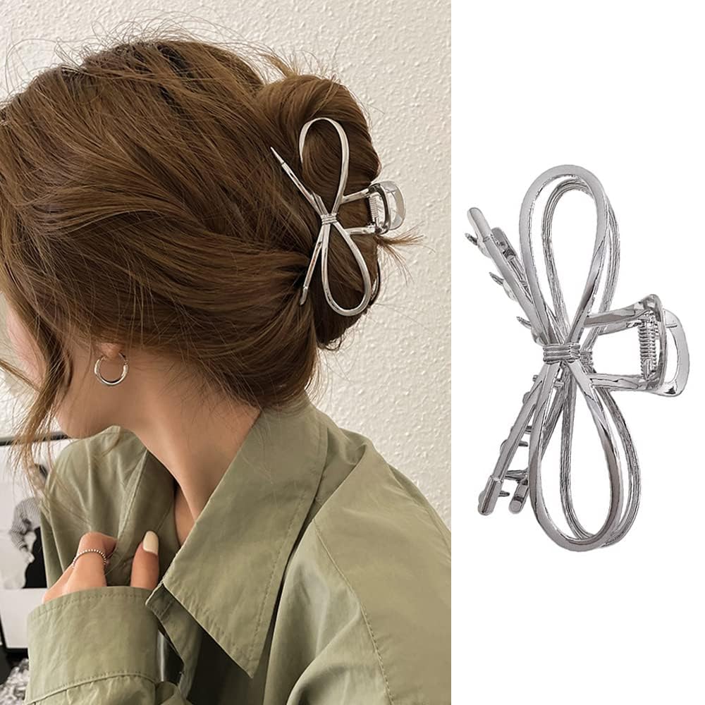 KOLONAMS front view silver bow clip showing elegant shape and secure hold