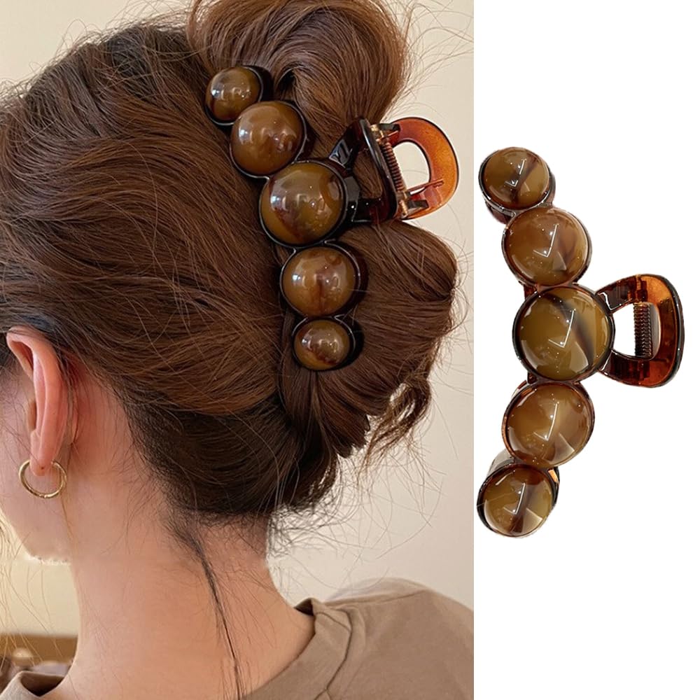 KOLONAMS front view of brown pearl hair clip showing elegant design and secure hold