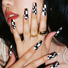 KOLONAMS front packaging showing 24 coffin press-on nails and accessories for easy styling