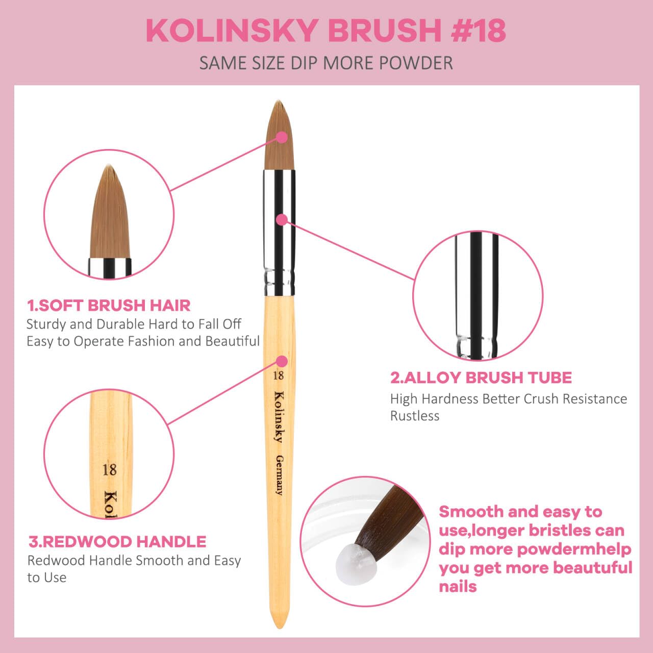 Kolqkee #18 Kolinsky brush detail showing precise tip for accurate bead control