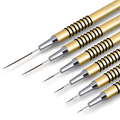 Komall metallic brush set front view showing all six brushes and packaging benefit precision