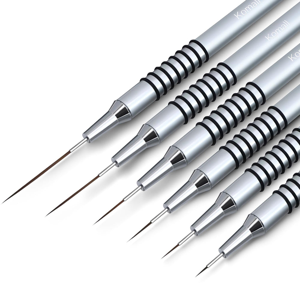 Komall metallic brushes front view showing full six-piece set and benefits