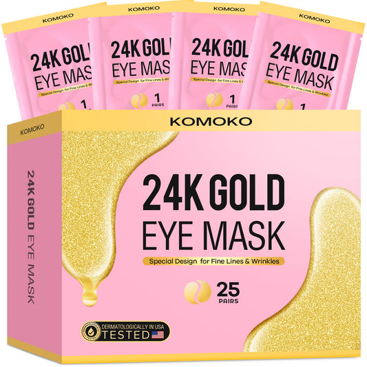 Komoko front packaging showcasing 25 pairs and gold accents benefits instant refresh