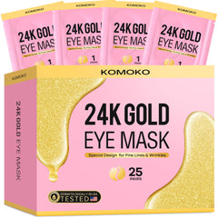 Komoko front packaging showcasing 25 pairs and gold accents benefits instant refresh