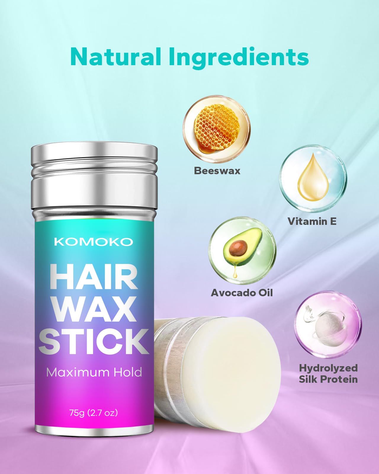 Komoko stick in hand to show 2.7 oz size for easy portability