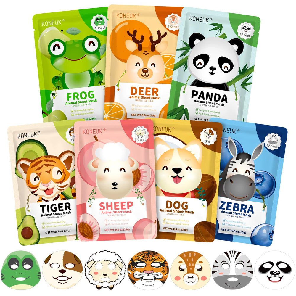 KONEUK front packaging showing seven animal mask designs and kid-friendly branding for gifting
