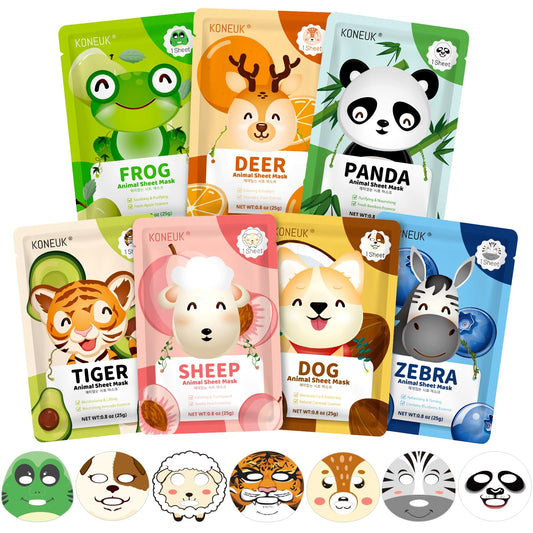 KONEUK front packaging showing seven animal mask designs and kid-friendly branding for gifting