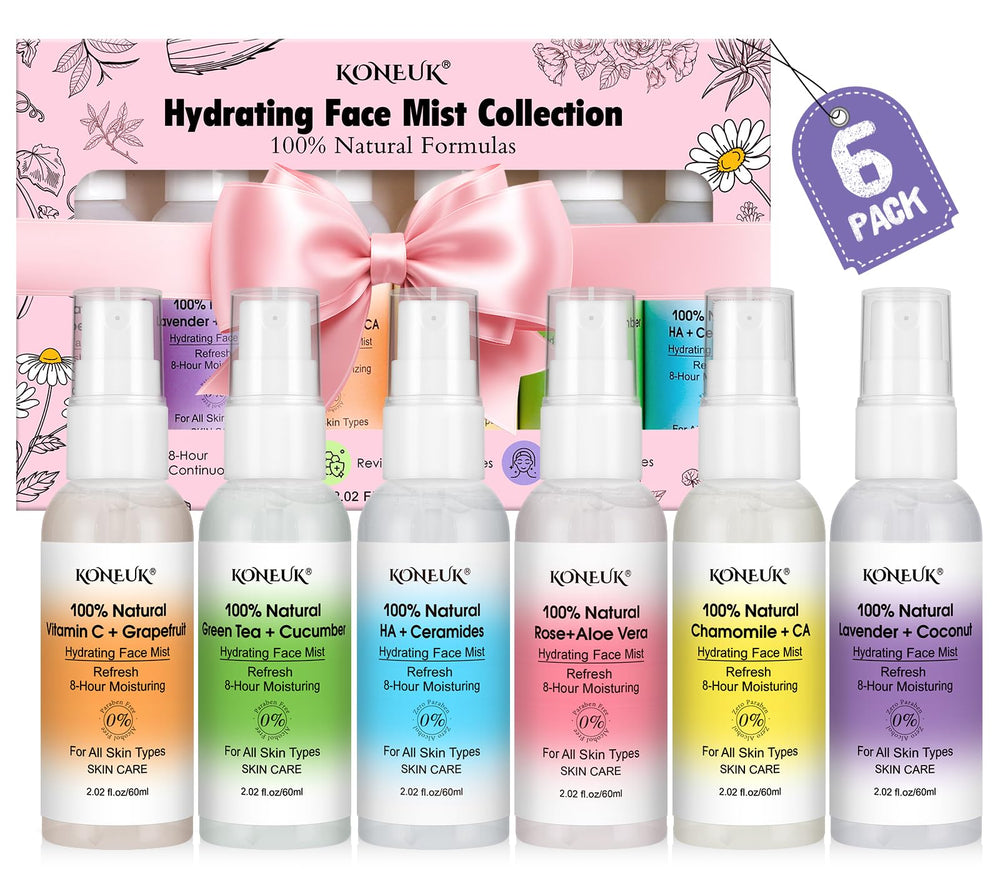 KONEUK front packaging showing six mini face mists and travel-friendly design