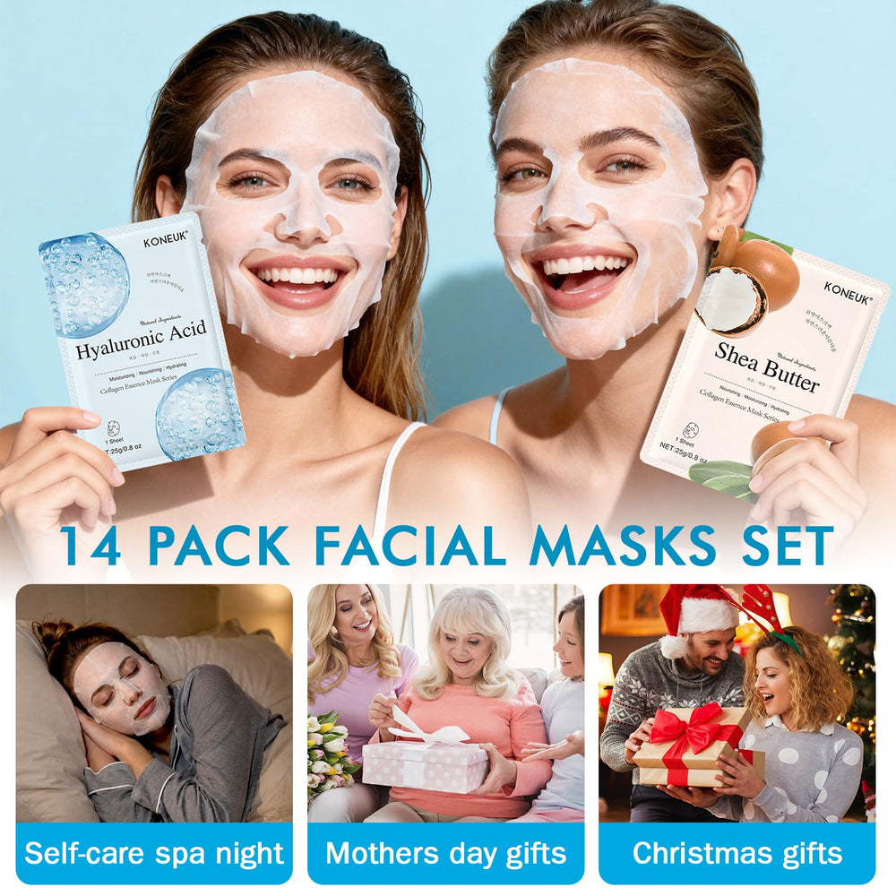 KONEUK masks in a gift basket suggesting spa-night presentability
