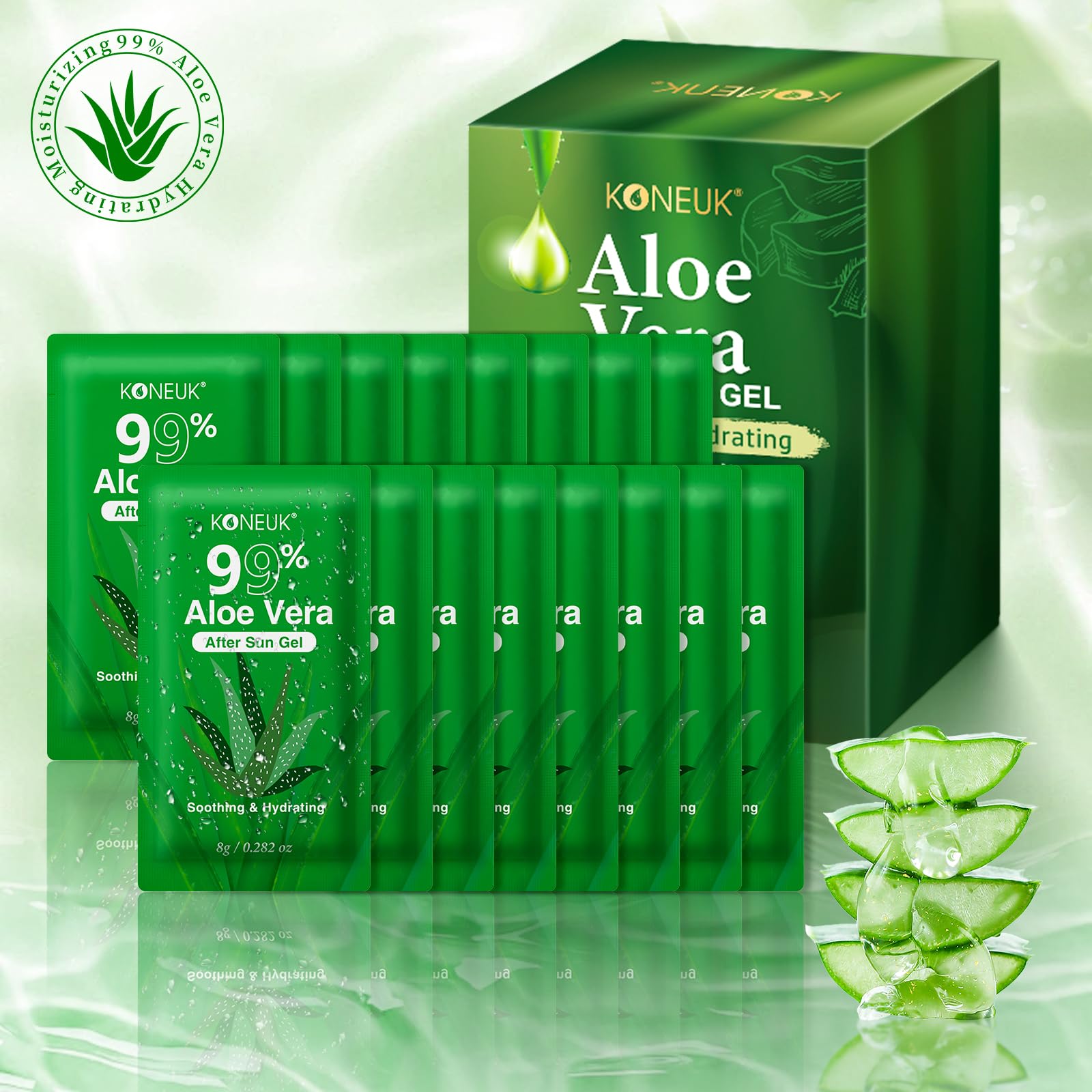 KONEUK label and ingredient panel showing 99% pure aloe transparency benefit
