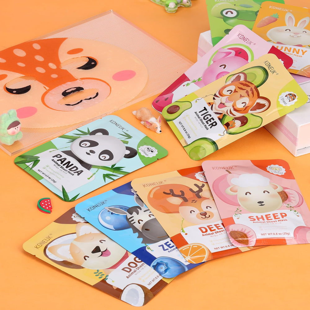 KONEUK masks arranged at a sleepover spa setup showing fun group-use benefits