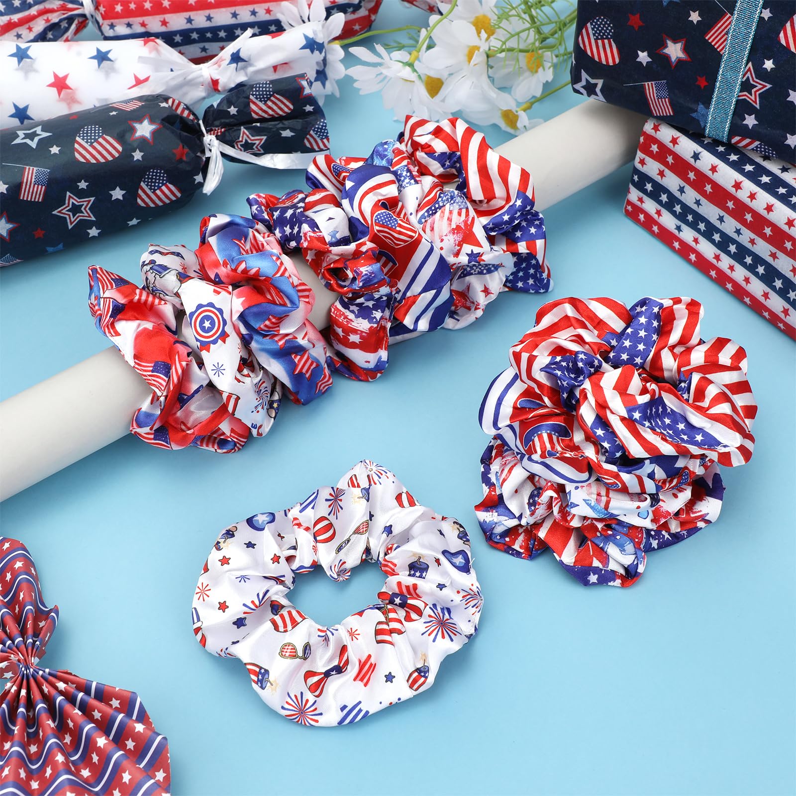 Konsait scrunchie in parade setting adding festive patriotism to outfits