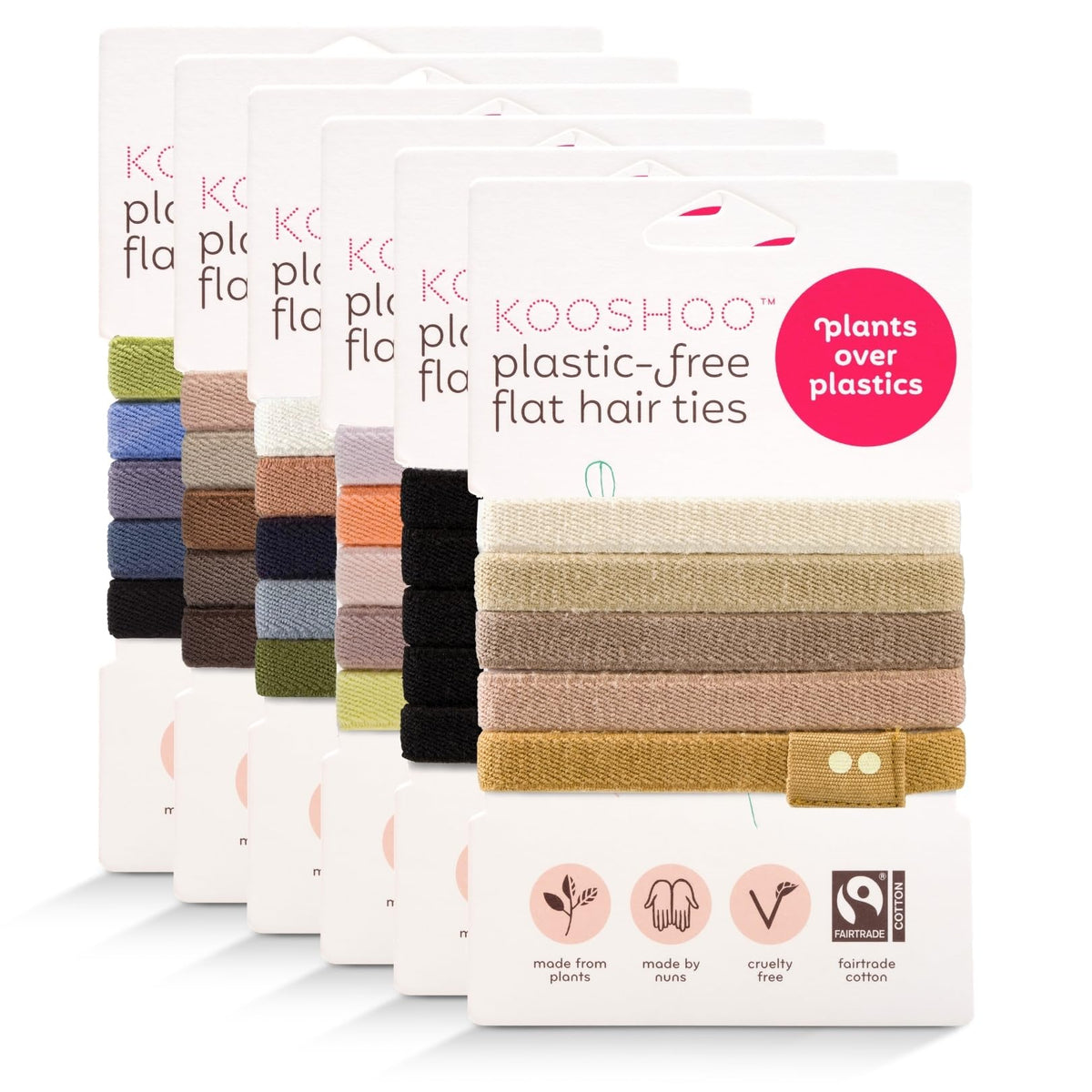 KOOSHOO front packaging showing five blond hair ties and recyclable box benefits