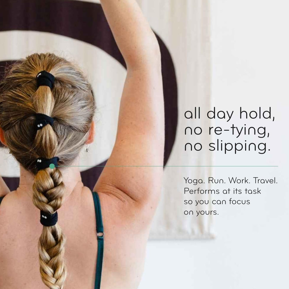 KOOSHOO hair tie worn as a wrist bracelet showing convenience and style