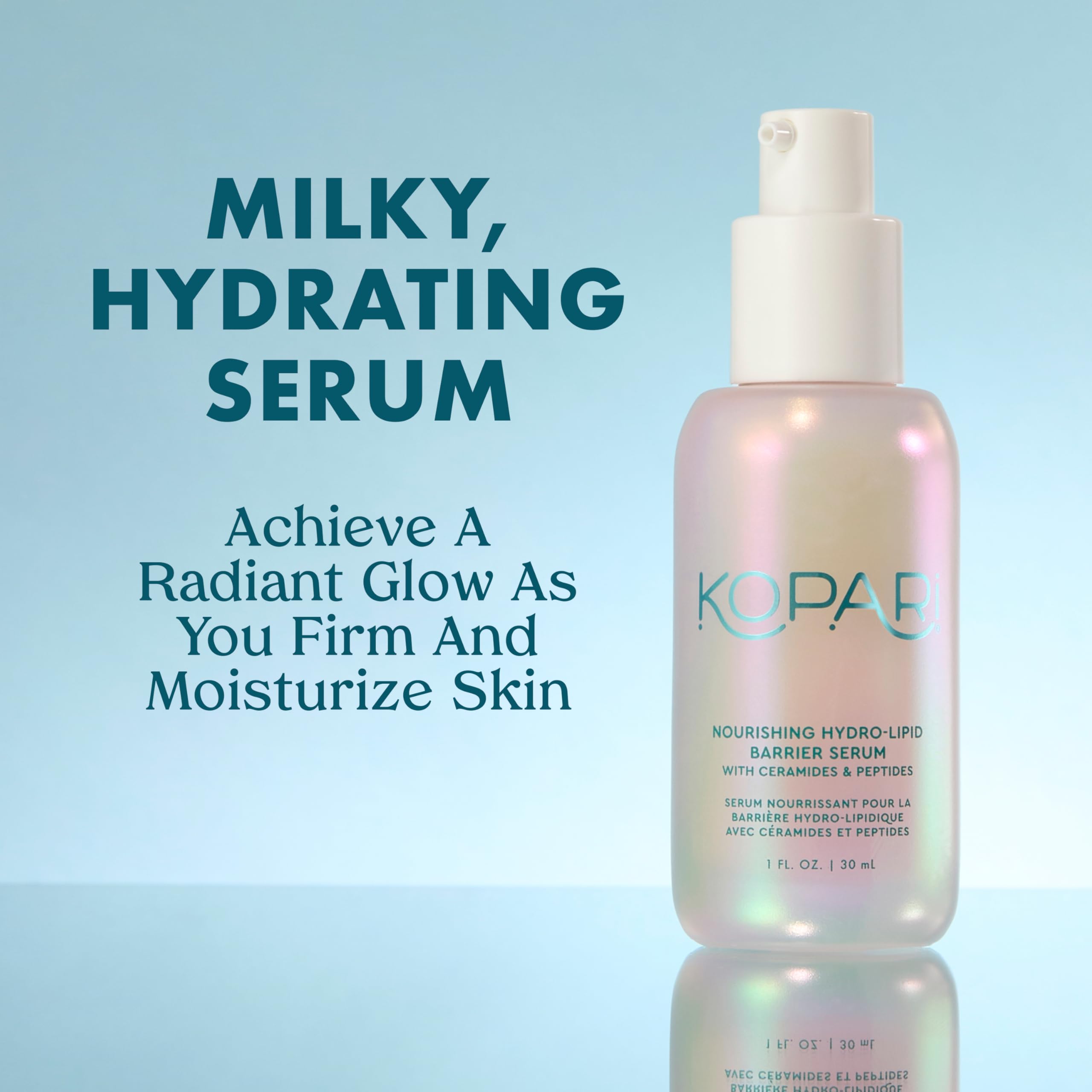 Kopari pump dispensing serum, demonstrating controlled, mess-free application