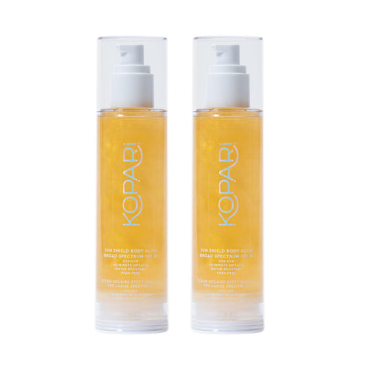 Kopari front packaging showing SPF 50 and gold glow benefit