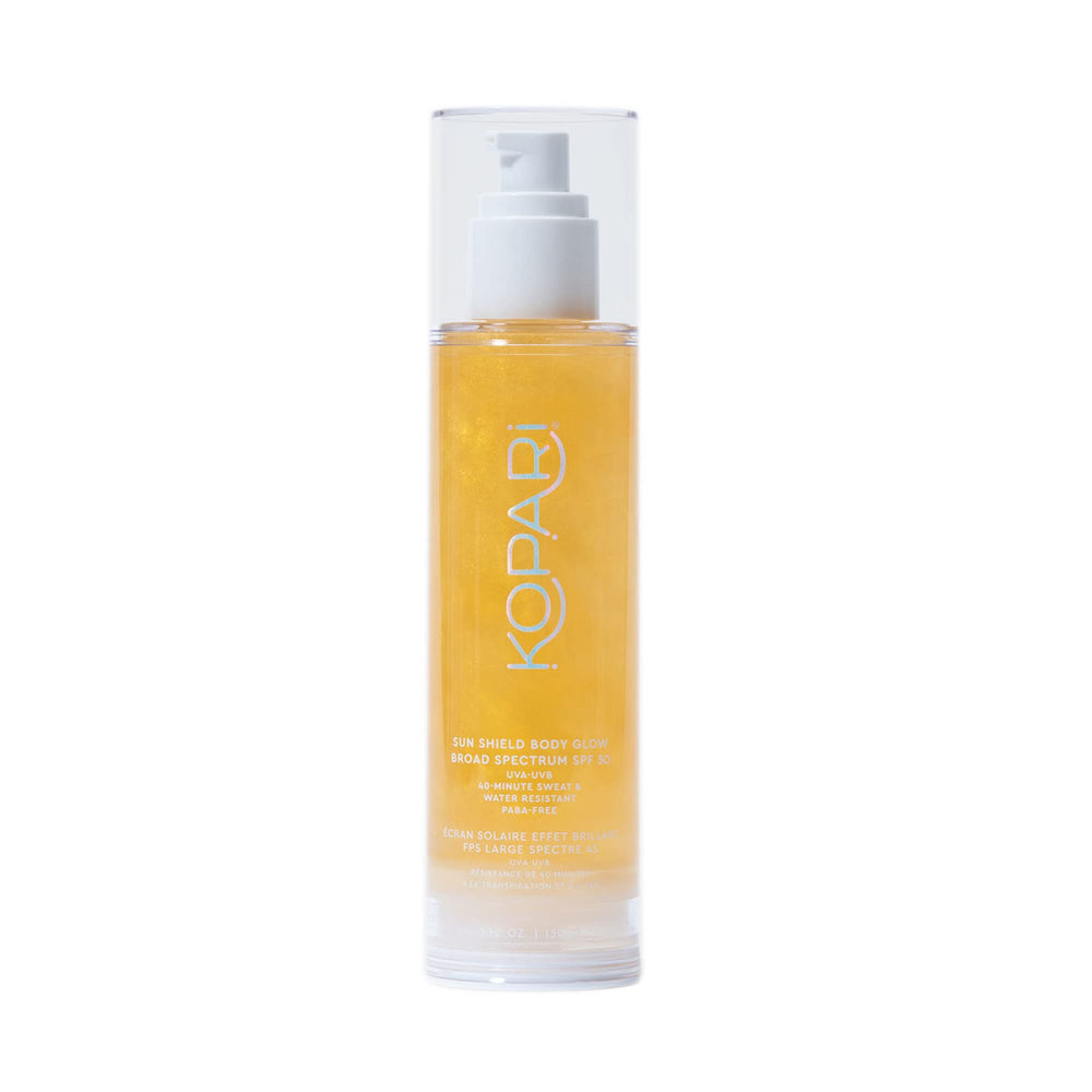 Kopari bottle inside beach bag evoking tropical scent and on-the-go use