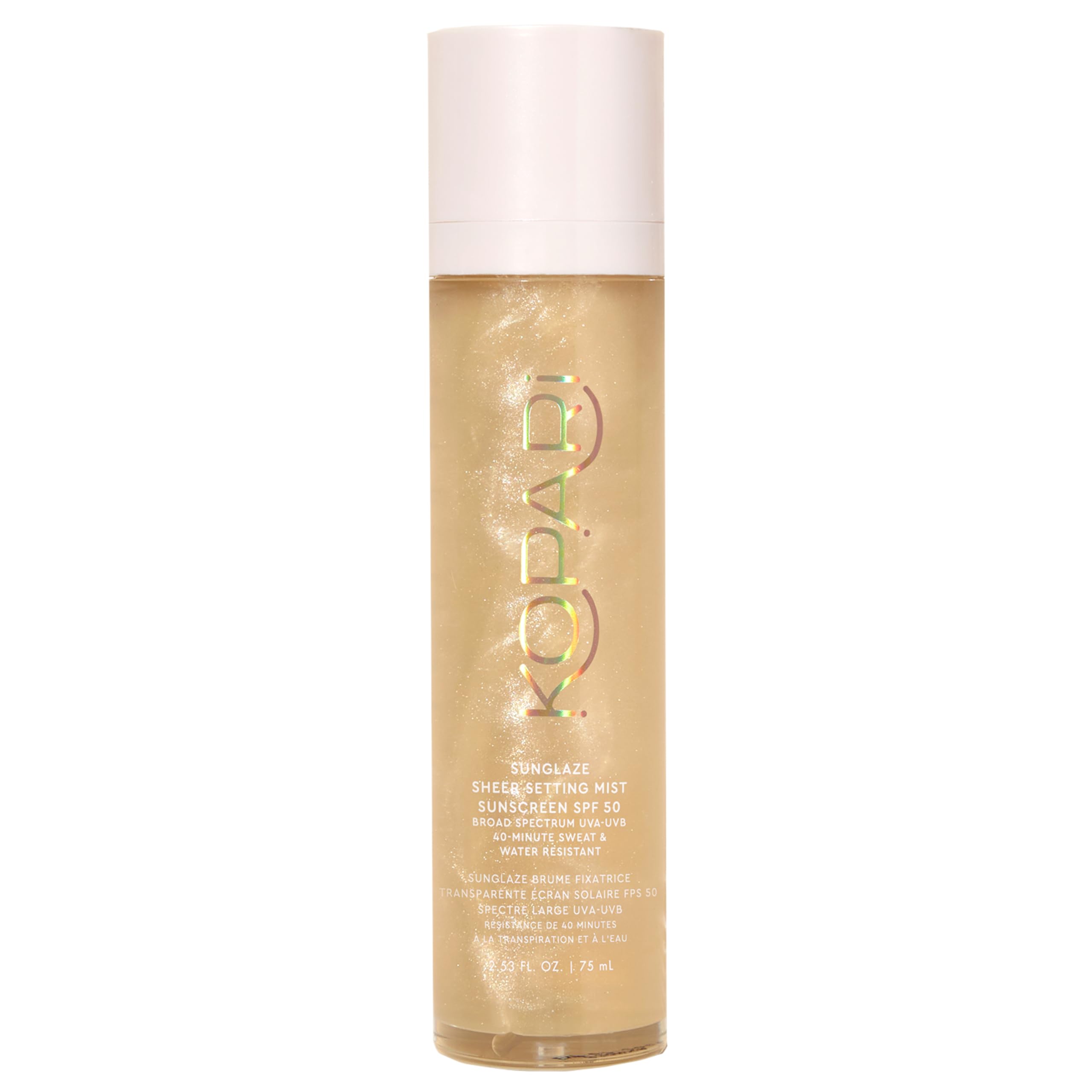 Kopari front spray bottle showing sleek packaging and SPF benefit