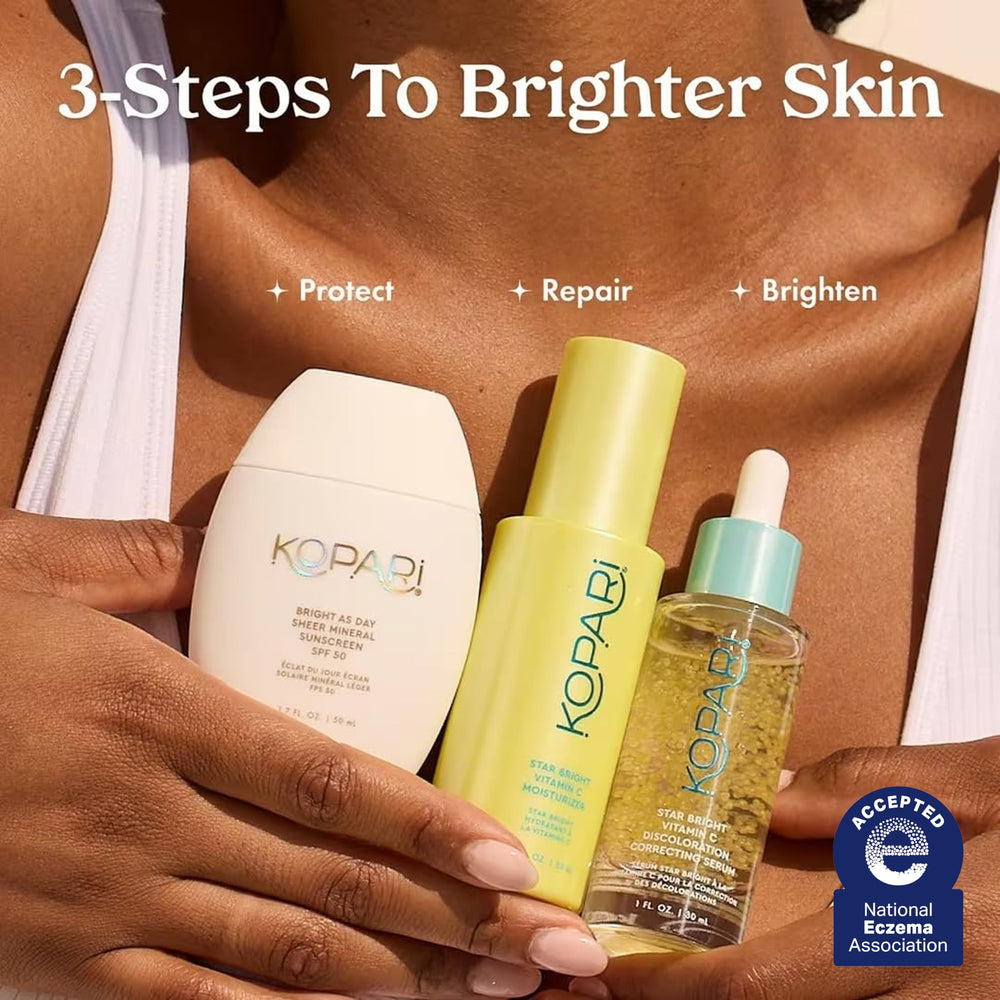 Kopari sunscreen next to makeup illustrating makeup-friendly finish