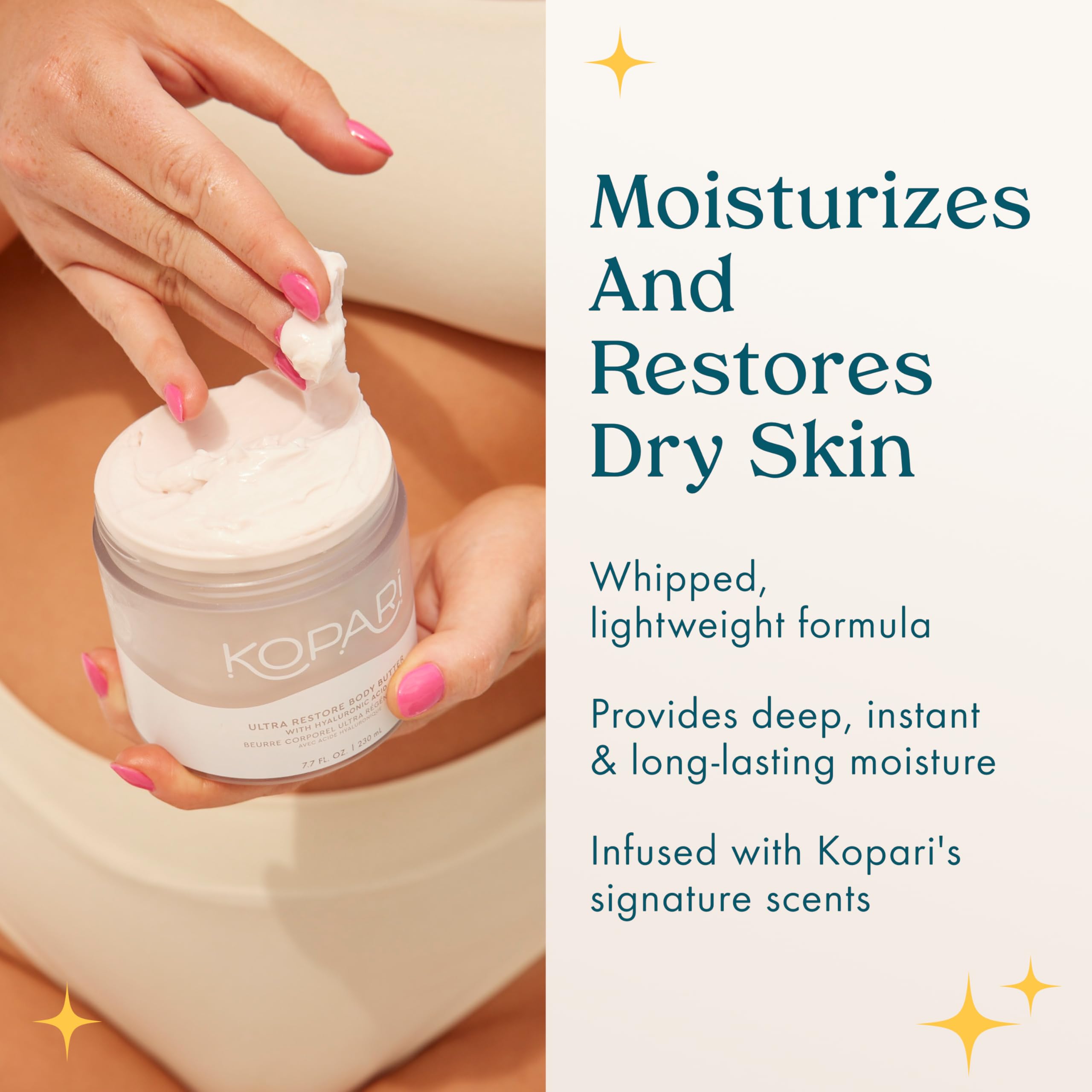 Kopari open tub top view revealing creamy butter and nourishing ingredients