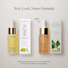 KORA Organics beside travel pouch showing portability and on-the-go glow