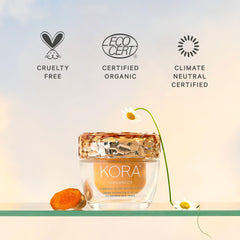 KORA Organics refillable glass jar detail emphasizing eco-friendly design