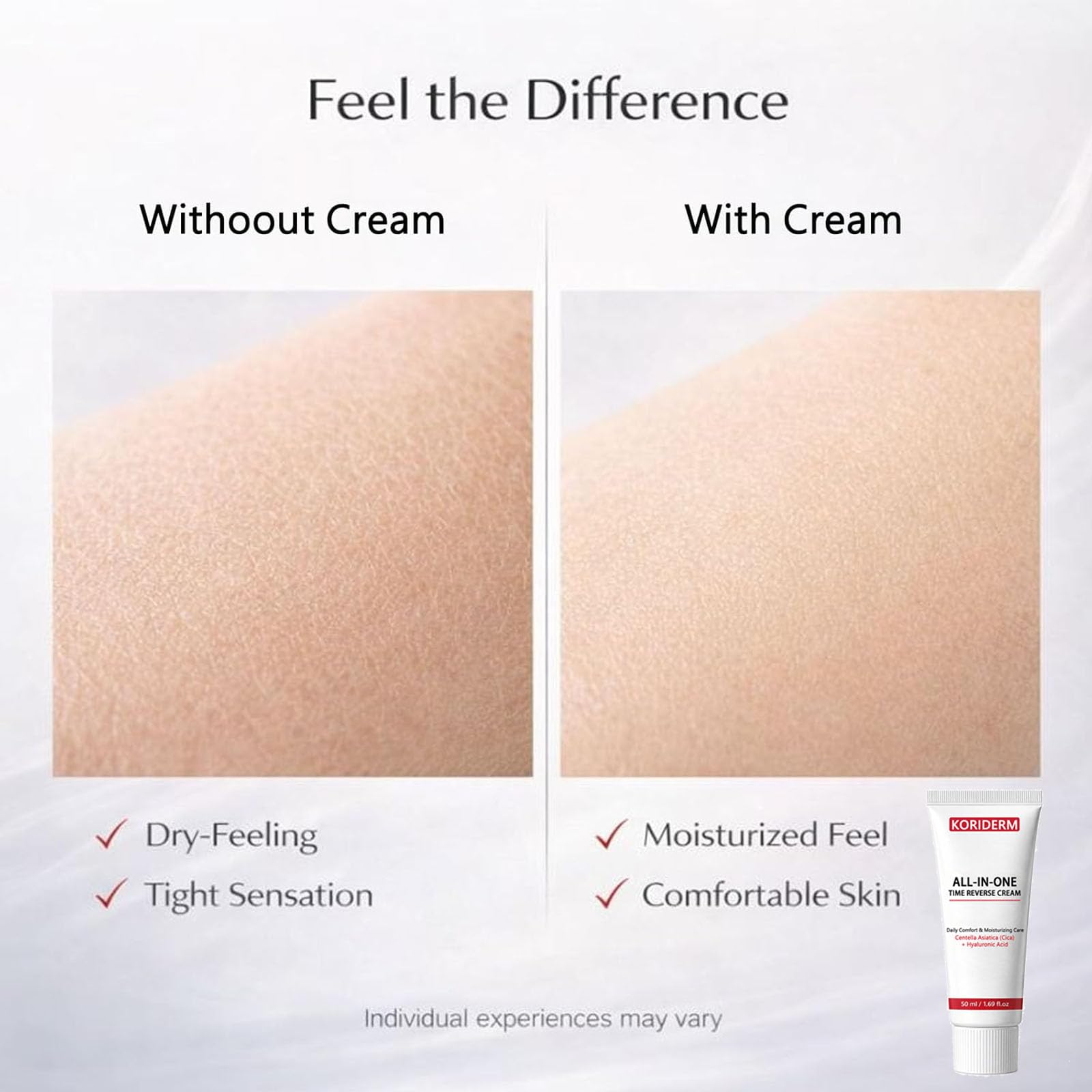 KORIDERM applying cream to cheek for smooth hydrated-looking skin