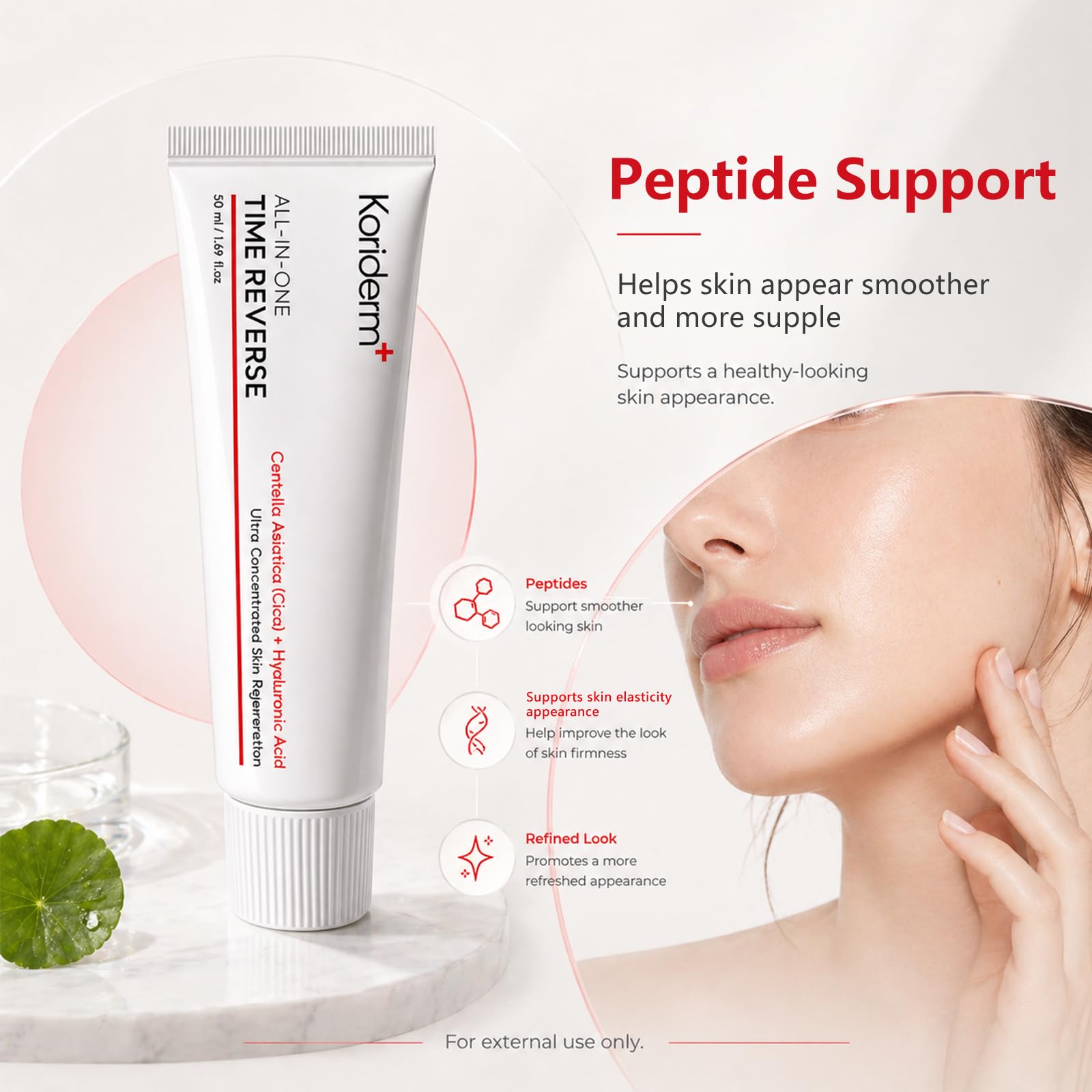 KORIDERM cream being dispensed to hand showing easy application benefit