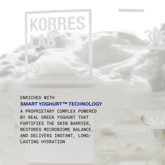 KORRES open jar with product visible, highlights creamy probiotic formula