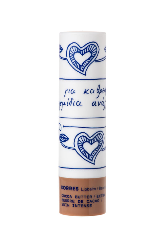 KORRES lip butter close-up texture showing creamy cocoa butter blend for smooth lips
