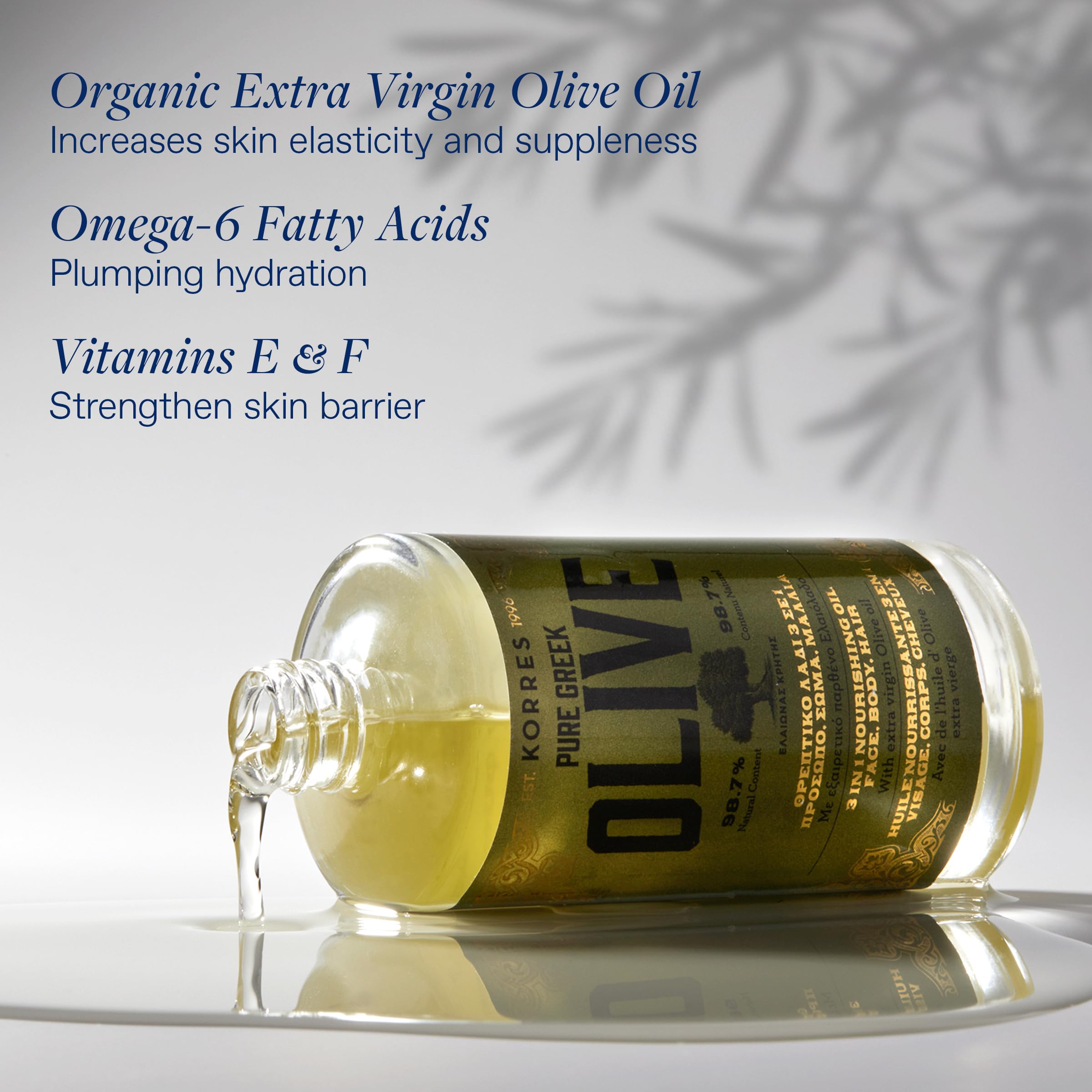 KORRES oil spread on skin close-up demonstrating quick absorption and hydration