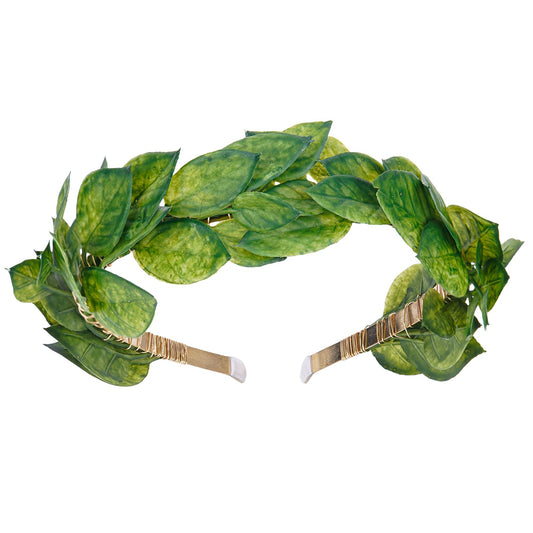 KorViSHOW front view green laurel headband showcasing elegant shape and comfort