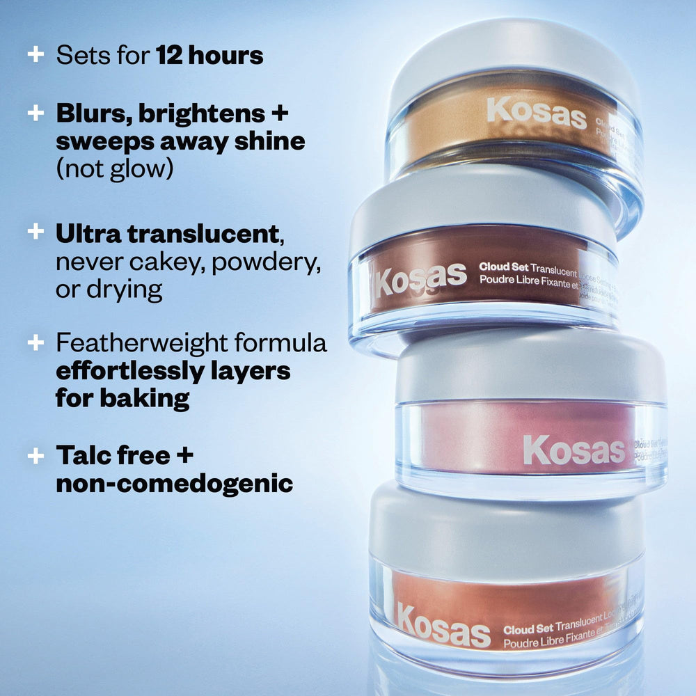 Kosas Cloud Set application brush with powder for effortless setting and even coverage
