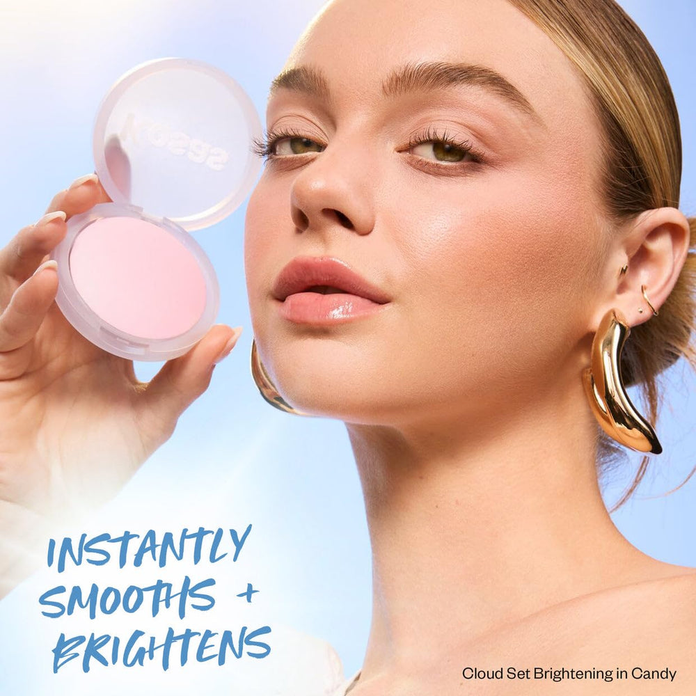 Model applying Kosas Cloud Set Candy under-eye for brightened, long-wearing concealer