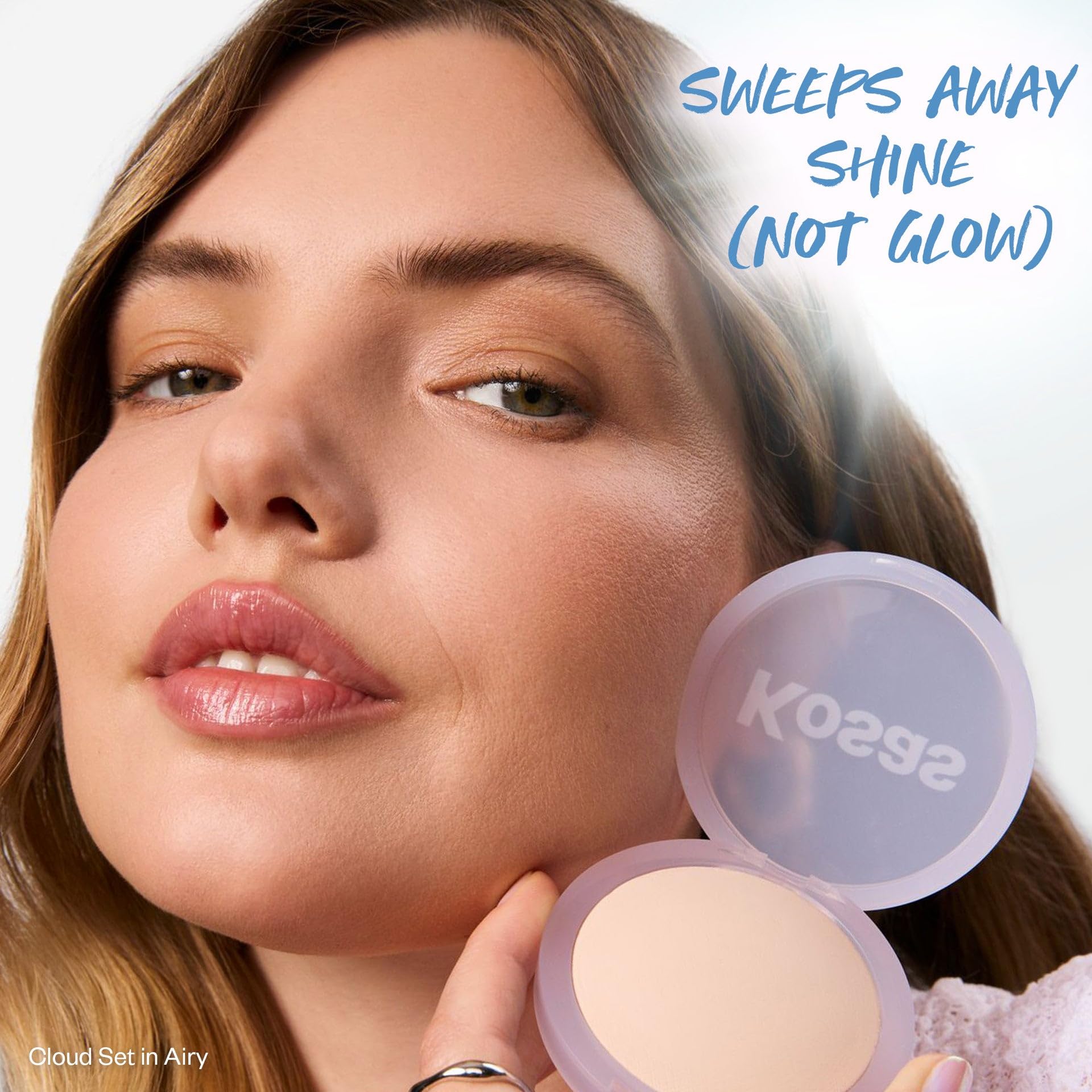 Kosas powder swatch on arm demonstrating sheer coverage and shade match benefit