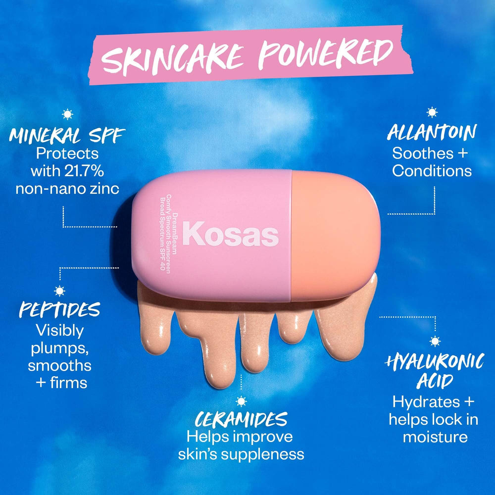 Kosas DreamBeam ingredients shot highlighting ceramides and peptides benefit