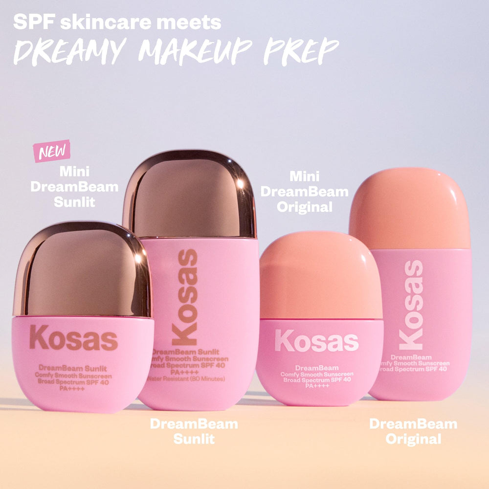 Kosas DreamBeam packaging label close-up showing SPF 40 mineral protection benefit