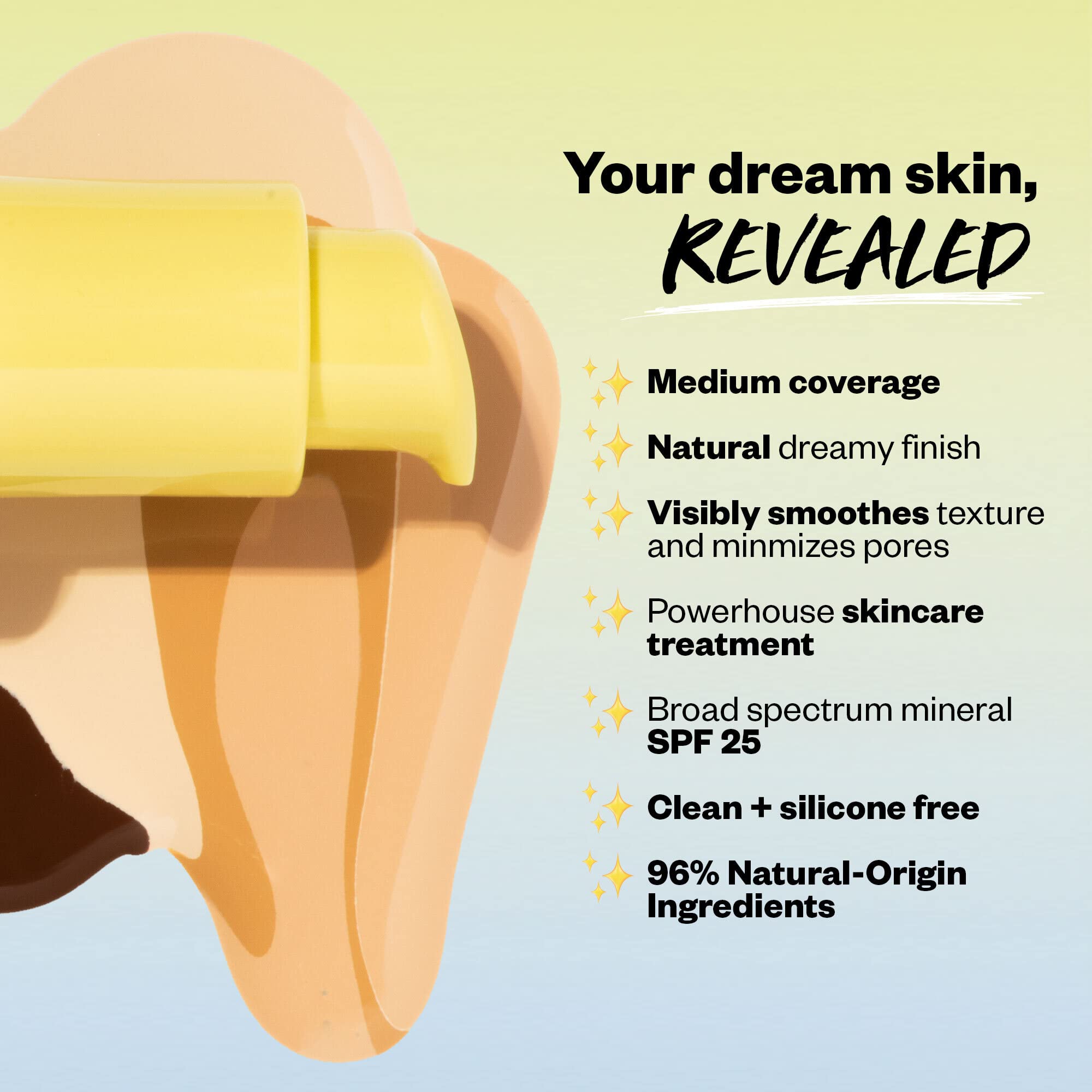 Kosas application with brush showing buildable medium coverage benefit