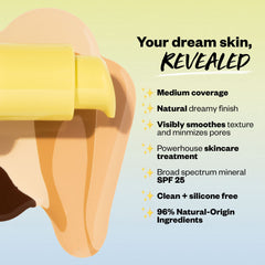 Kosas application with brush showing buildable medium coverage benefit