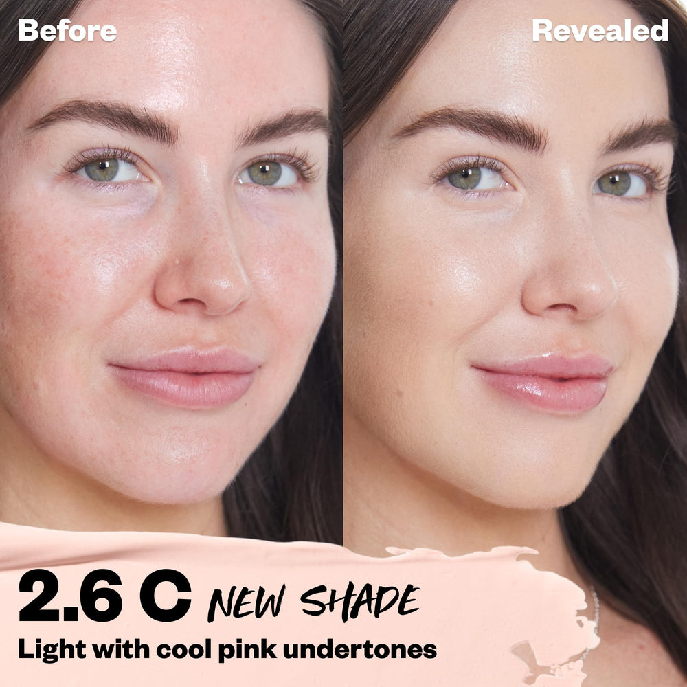 Close-up swirl of Revealer concealer texture highlighting smooth, blendable formula for natural finish