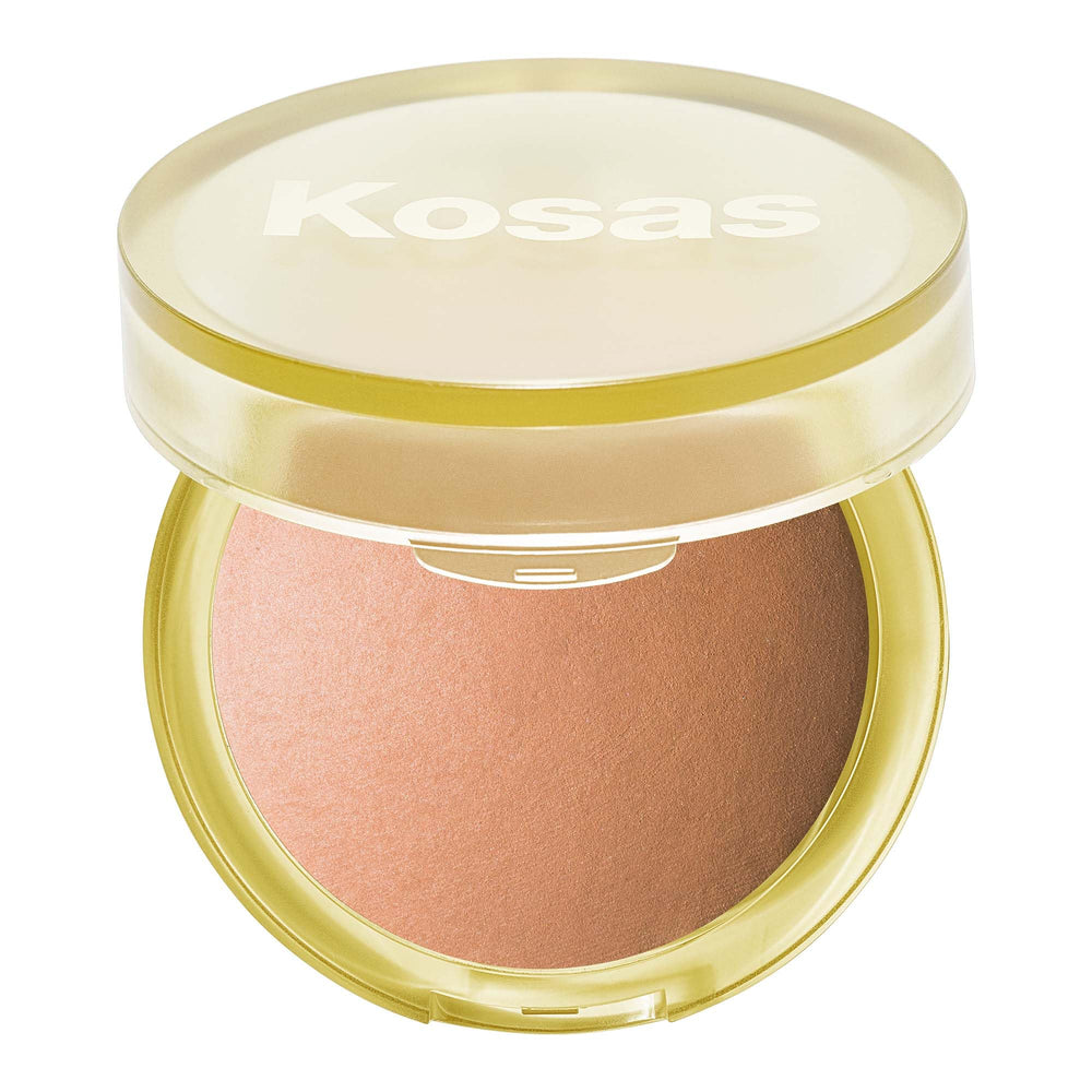 Kosas compact front view showing bronzer and sleek case for easy transport