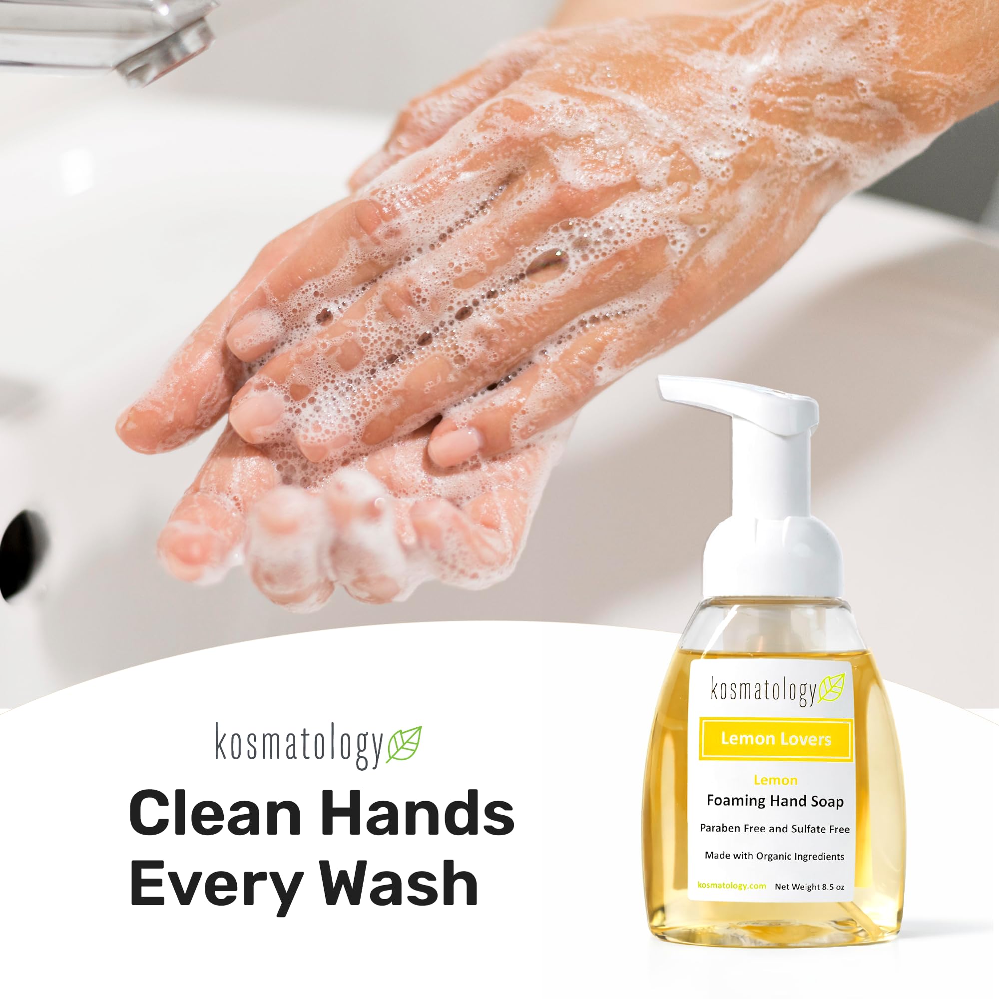 kosmatology dispenser producing foam during handwashing for efficient cleansing