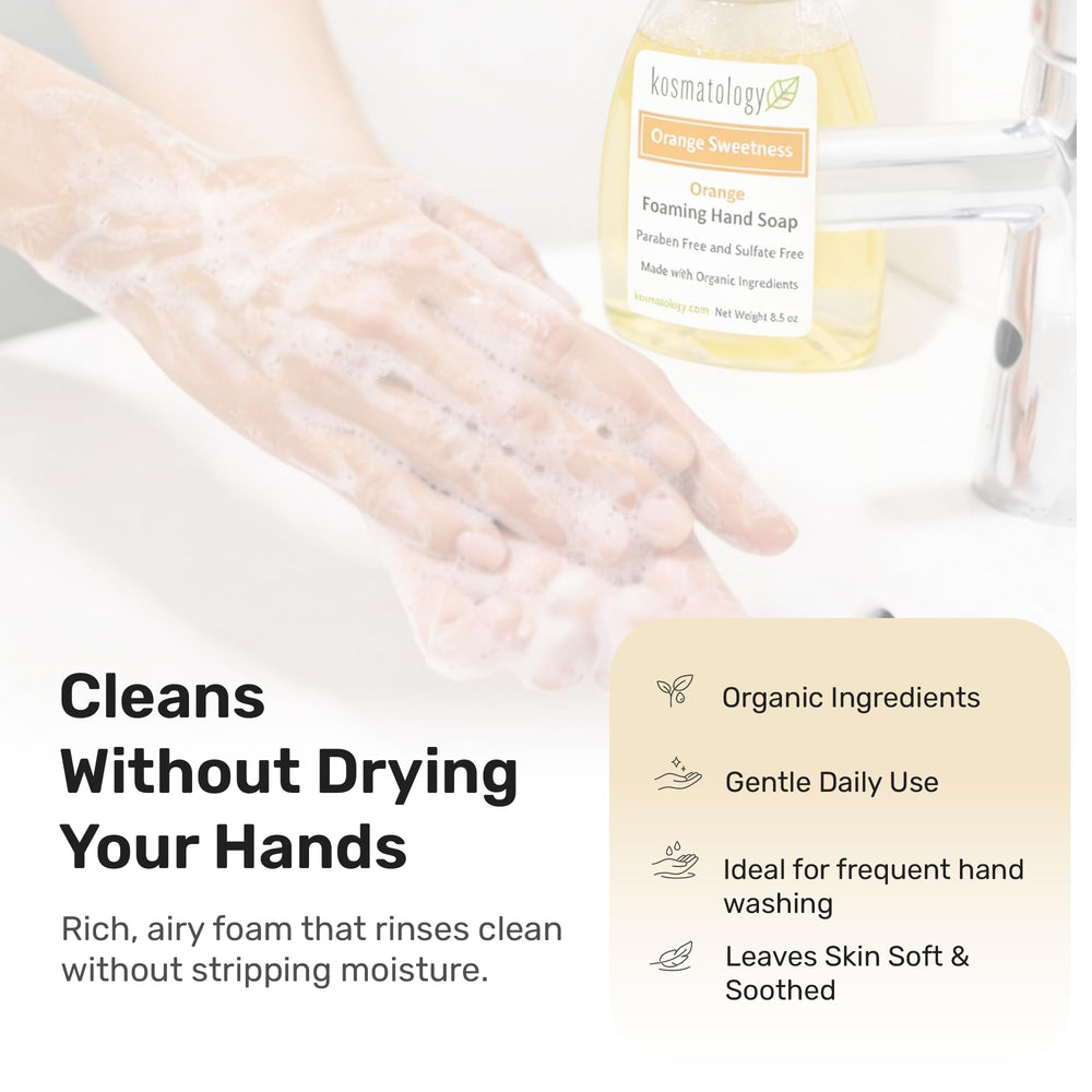 kosmatology hand in use at kitchen sink offering effective, moisturizing wash