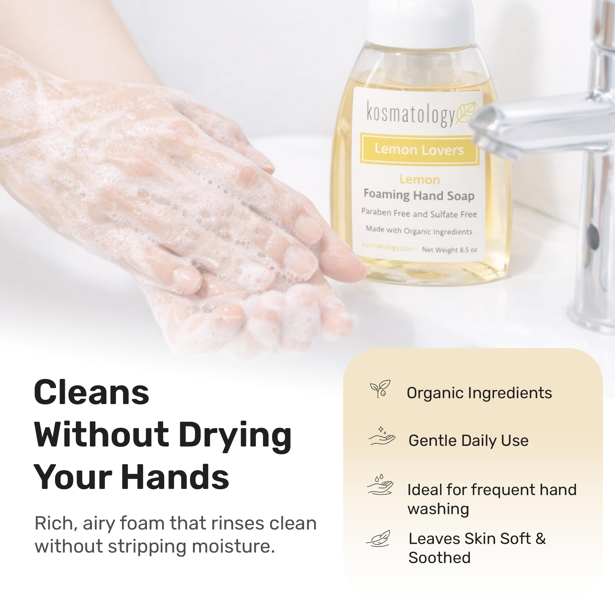 kosmatology foam texture on hand highlighting gentle moisturizing lather