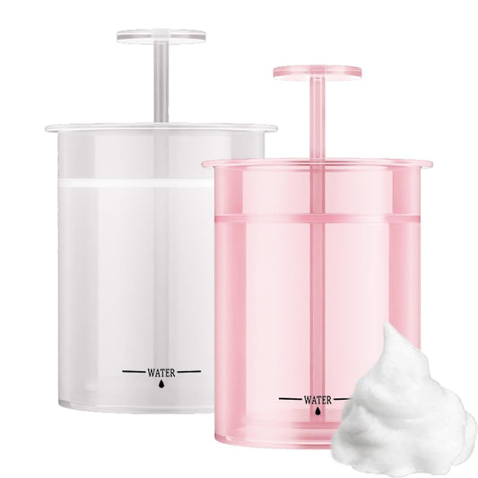 KOVCOAP foamer front view showing pink and white units, compact and portable benefit