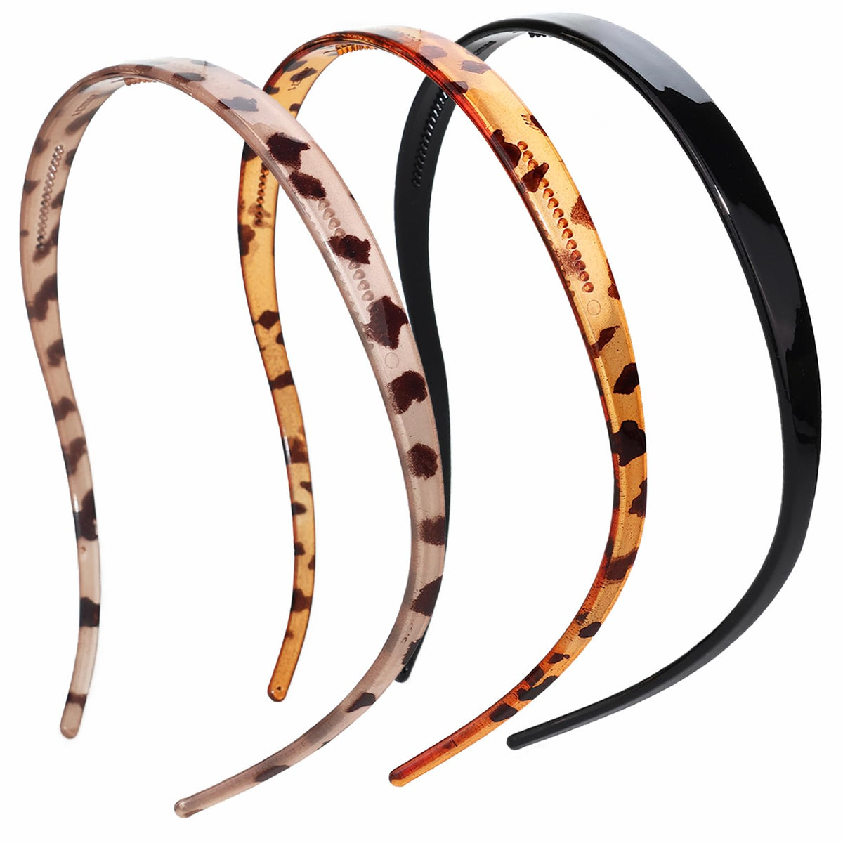 KOVOLITU front view of three leopard headbands showing pattern and slim profile for stylish hold