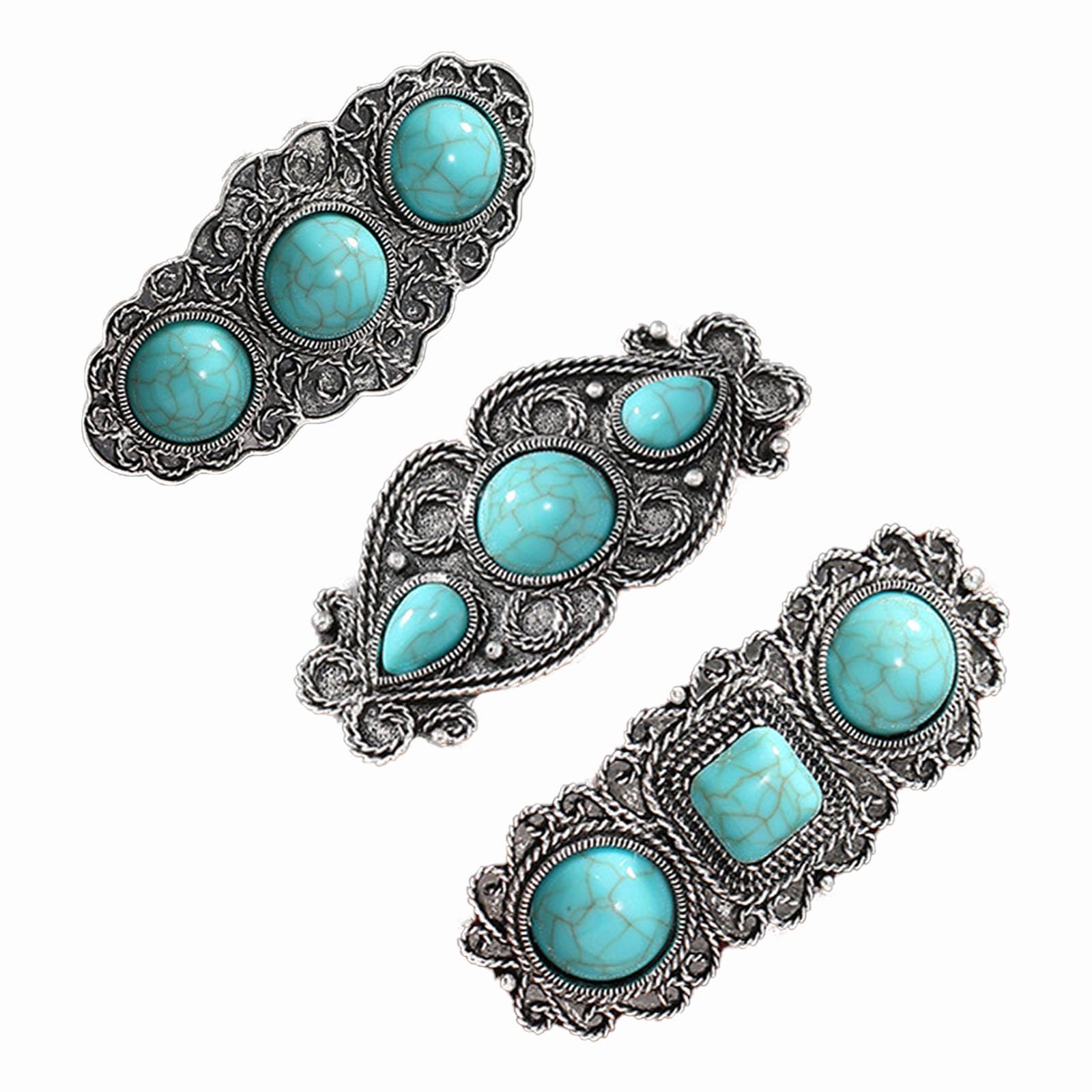 KOVOLITU front view of three turquoise barrettes showing design and finish
