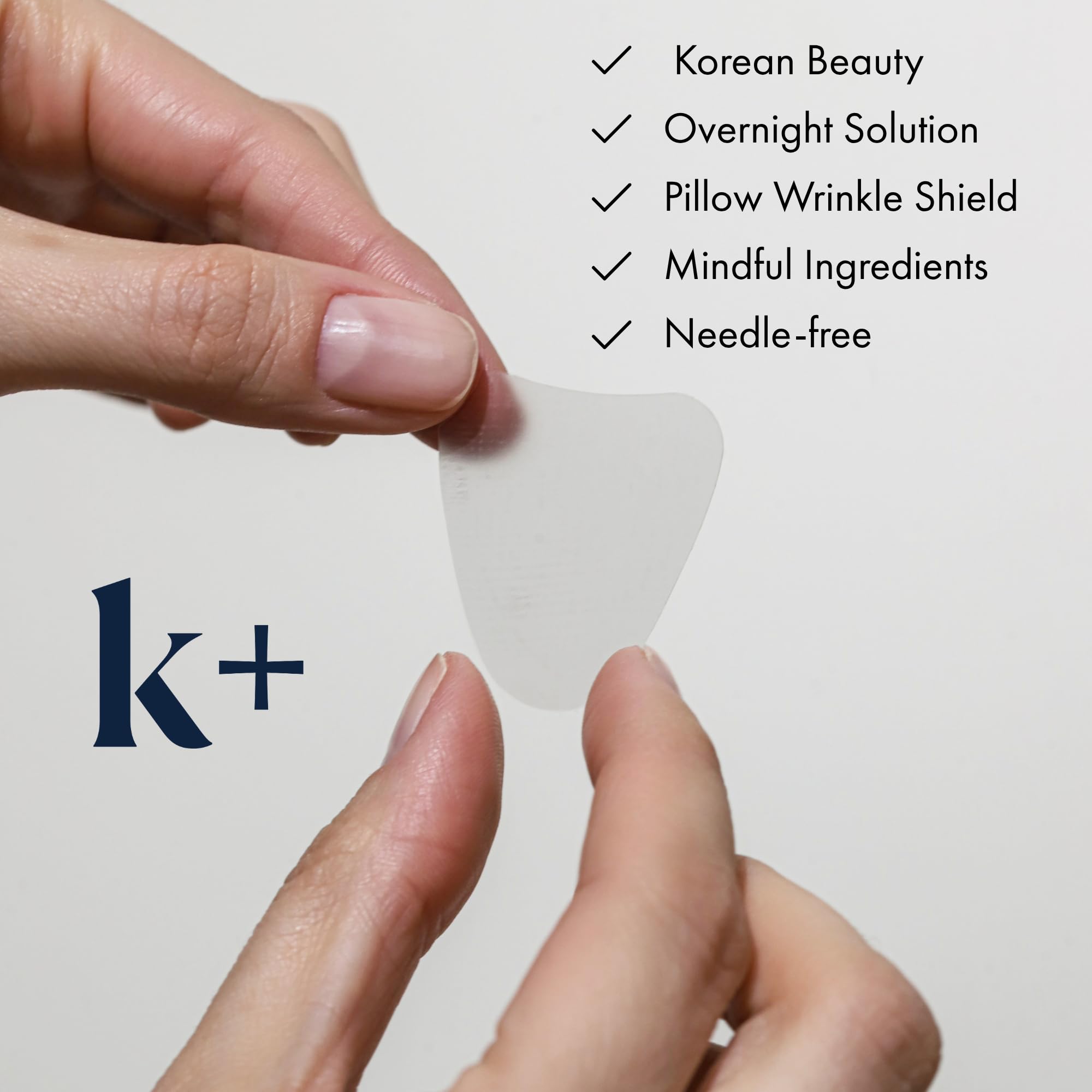KPLUS patch applied to forehead showing wrinkle protection
